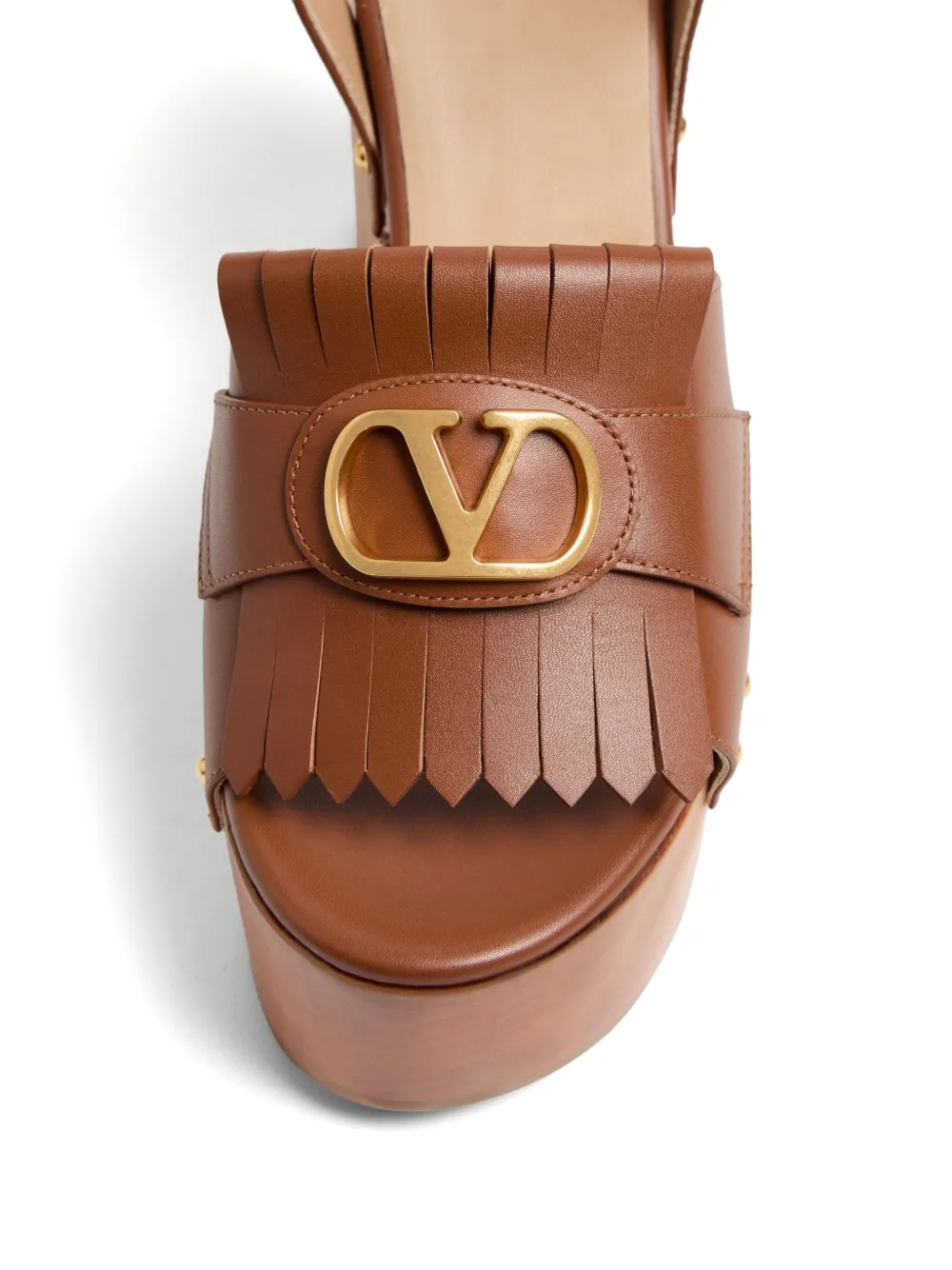 Valentino Garavani 120mm VLogo Signature fringed clogs Brown