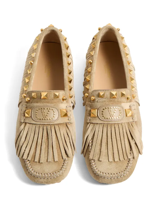Valentino Garavani Plaster Caster Fringed Loafers | Neutrals