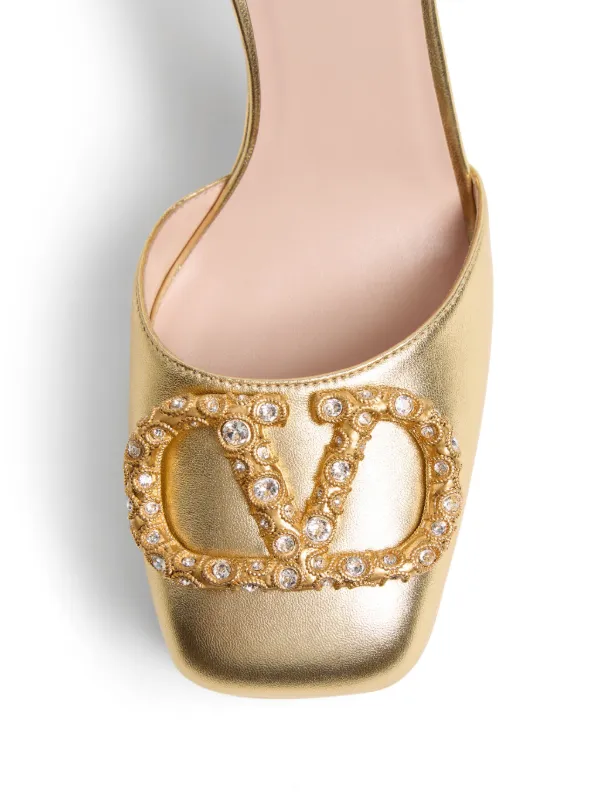 Valentino Garavani Gold Slide Sandals Heel Rockstud Slide