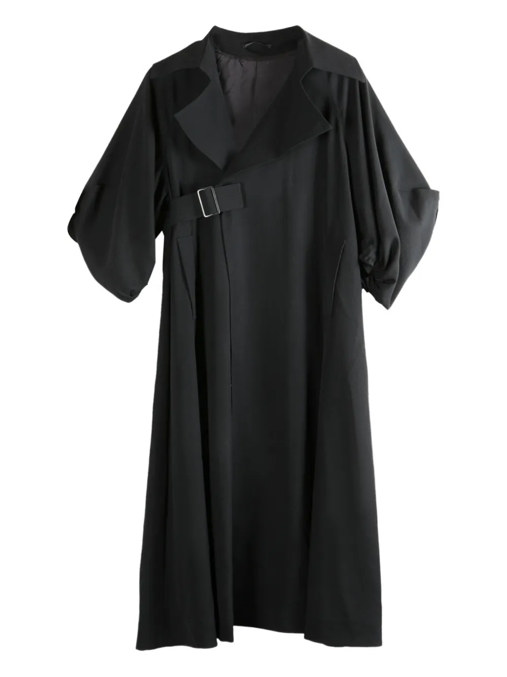 Yohji Yamamoto balloon-sleeve belted coat Zwart