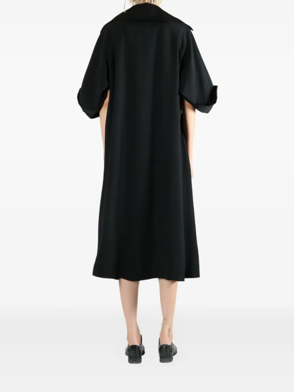 Yohji Yamamoto balloon-sleeve belted coat Zwart
