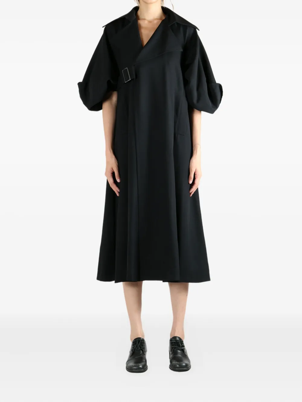 Yohji Yamamoto balloon-sleeve belted coat Zwart
