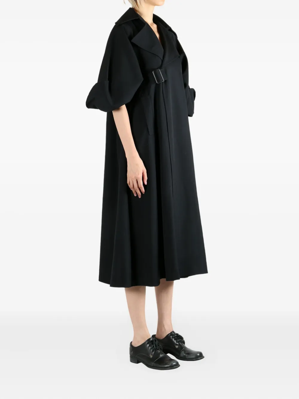 Yohji Yamamoto balloon-sleeve belted coat Zwart