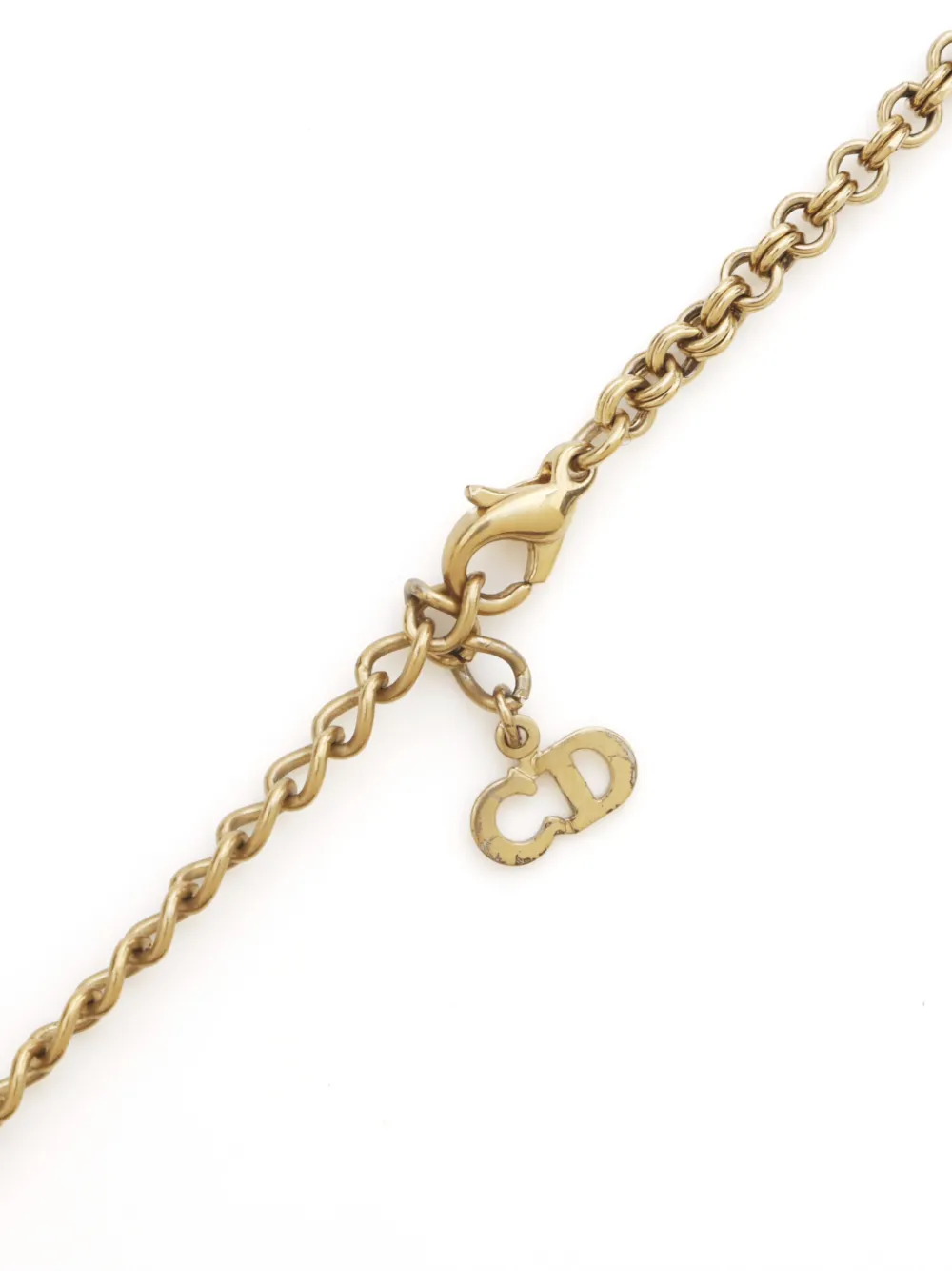 Pre-owned Dior Cd Rhinestone-embellished Necklace In Gold