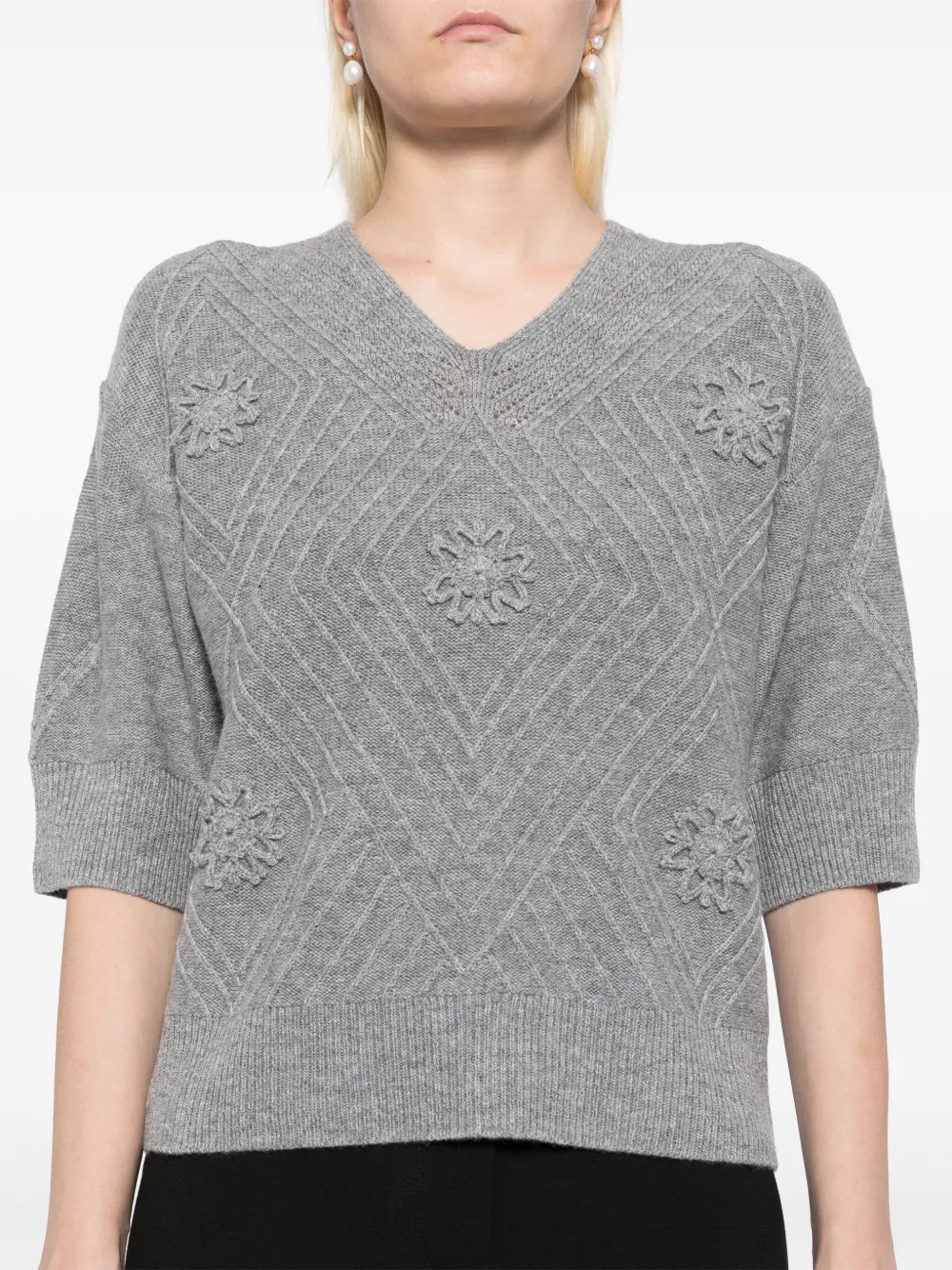 Shop Agnès B. Short-sleeved Knitted Top In Grey