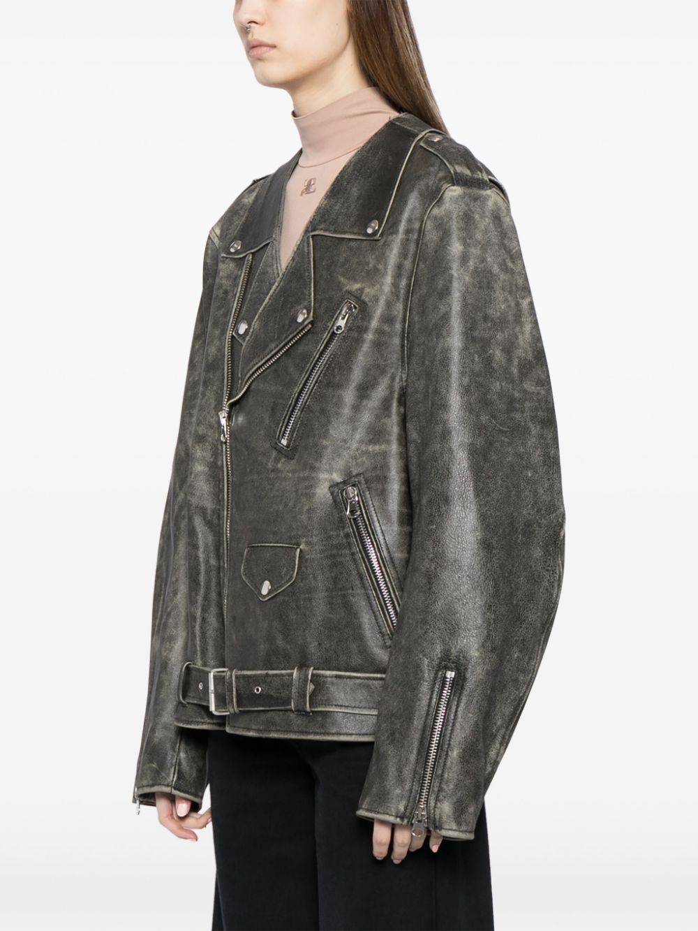 MM6 Maison Margiela leather "Brown" biker jacket Women