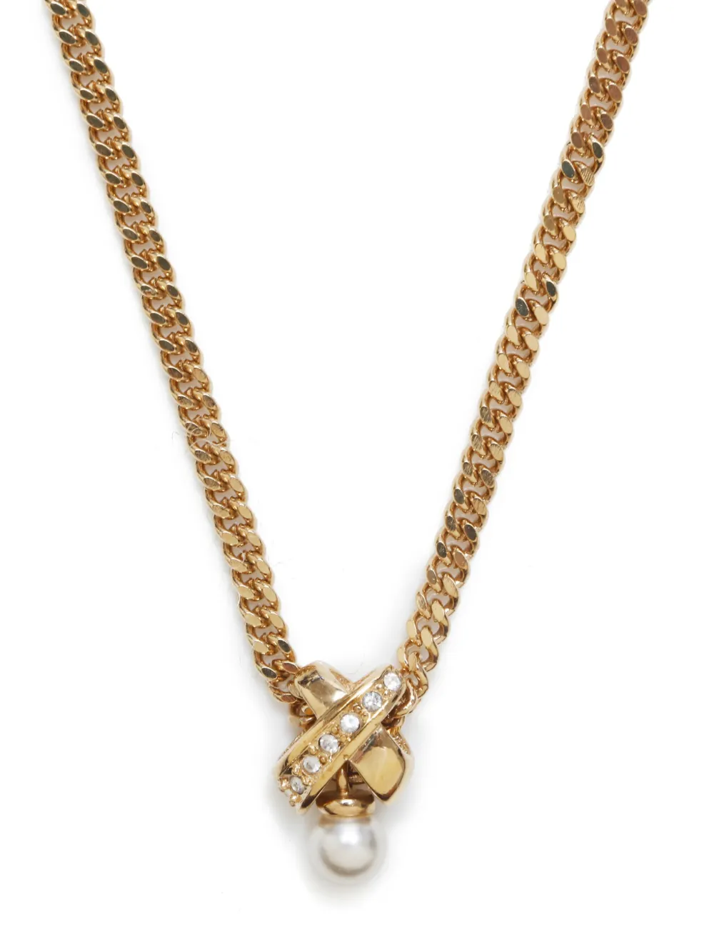 Pre-owned Dior Faux-pearl Pendant Necklace In Gold