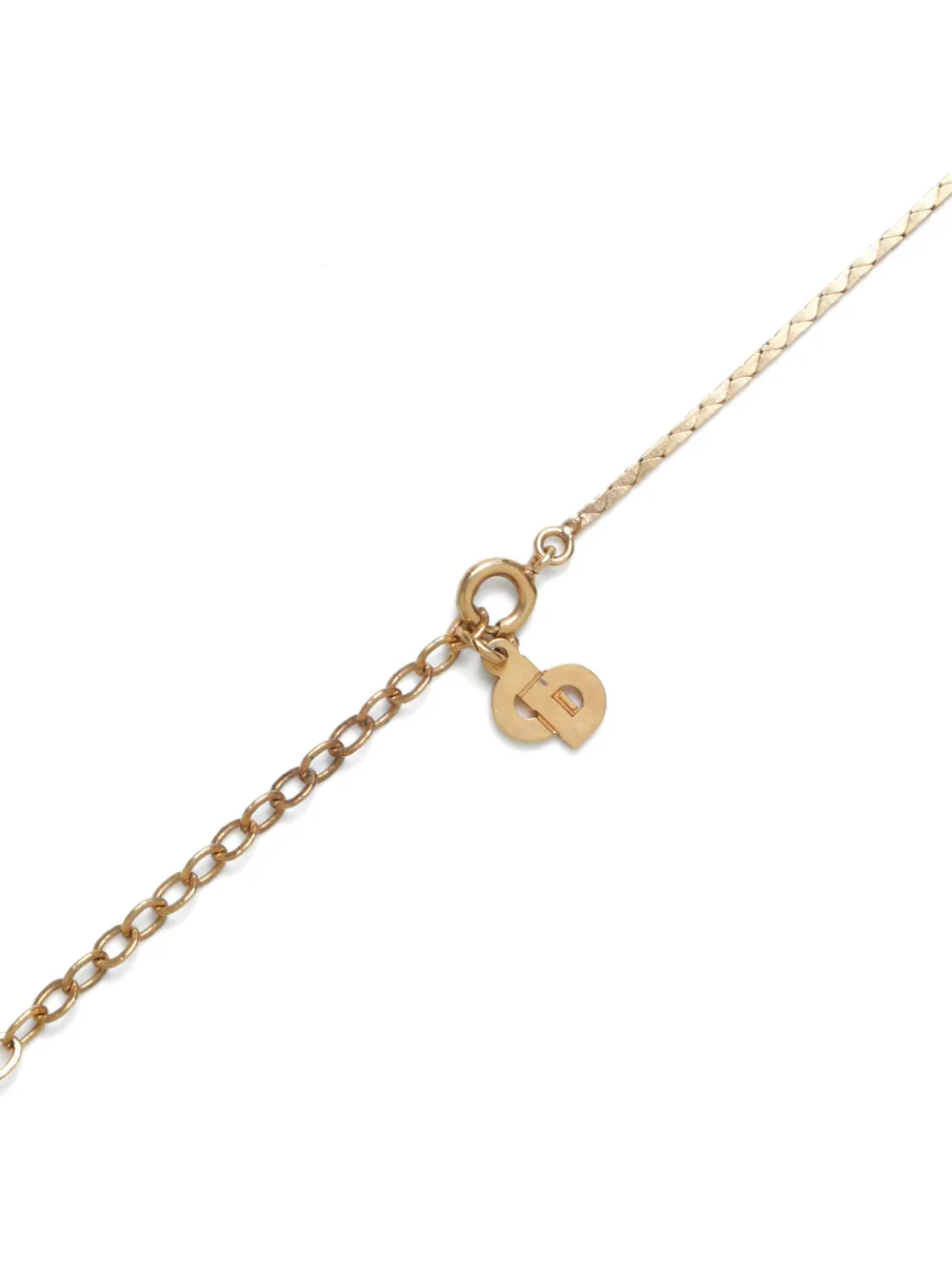 Pre-owned Dior Logo-pendant Rhinestone-embellished Necklace In Gold