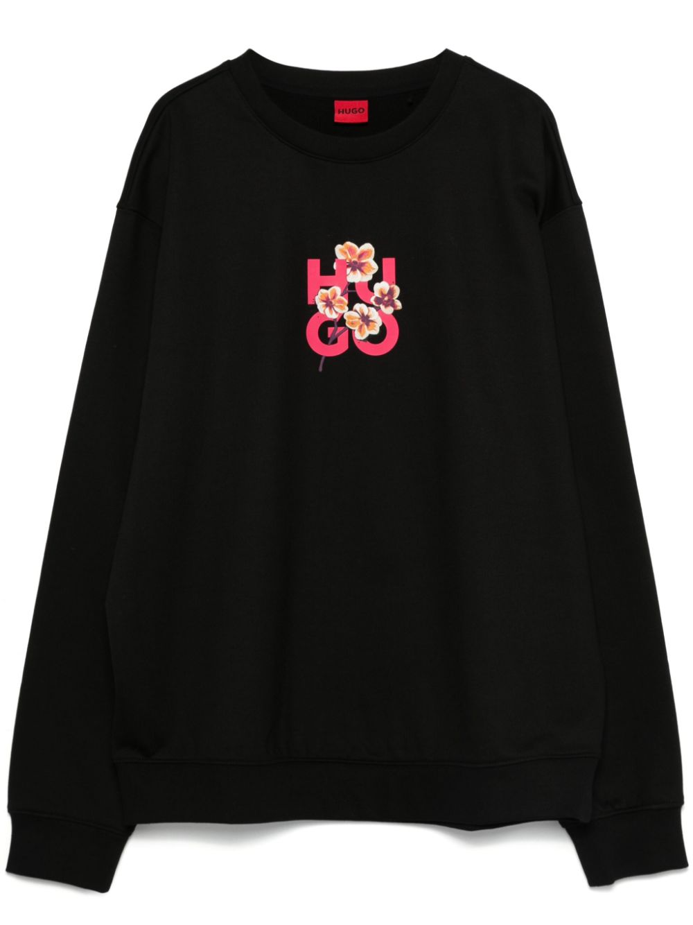 HUGO floral-stacked logo cotton sweatshirt - Black