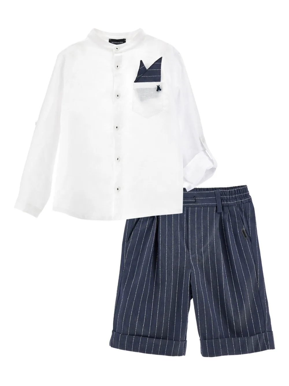 Monnalisa Set con shorts e colletto alla coreana - Bianco