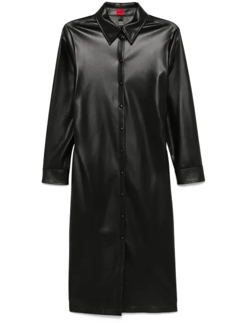 HUGO faux-leather midi shirt dress