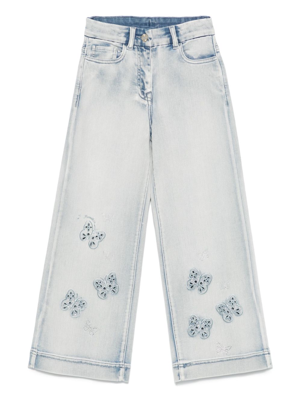 MONNALISA BUTTERFLY-EMBROIDERED JEANS