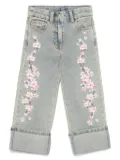 Monnalisa floral-embroidered jeans - Blue