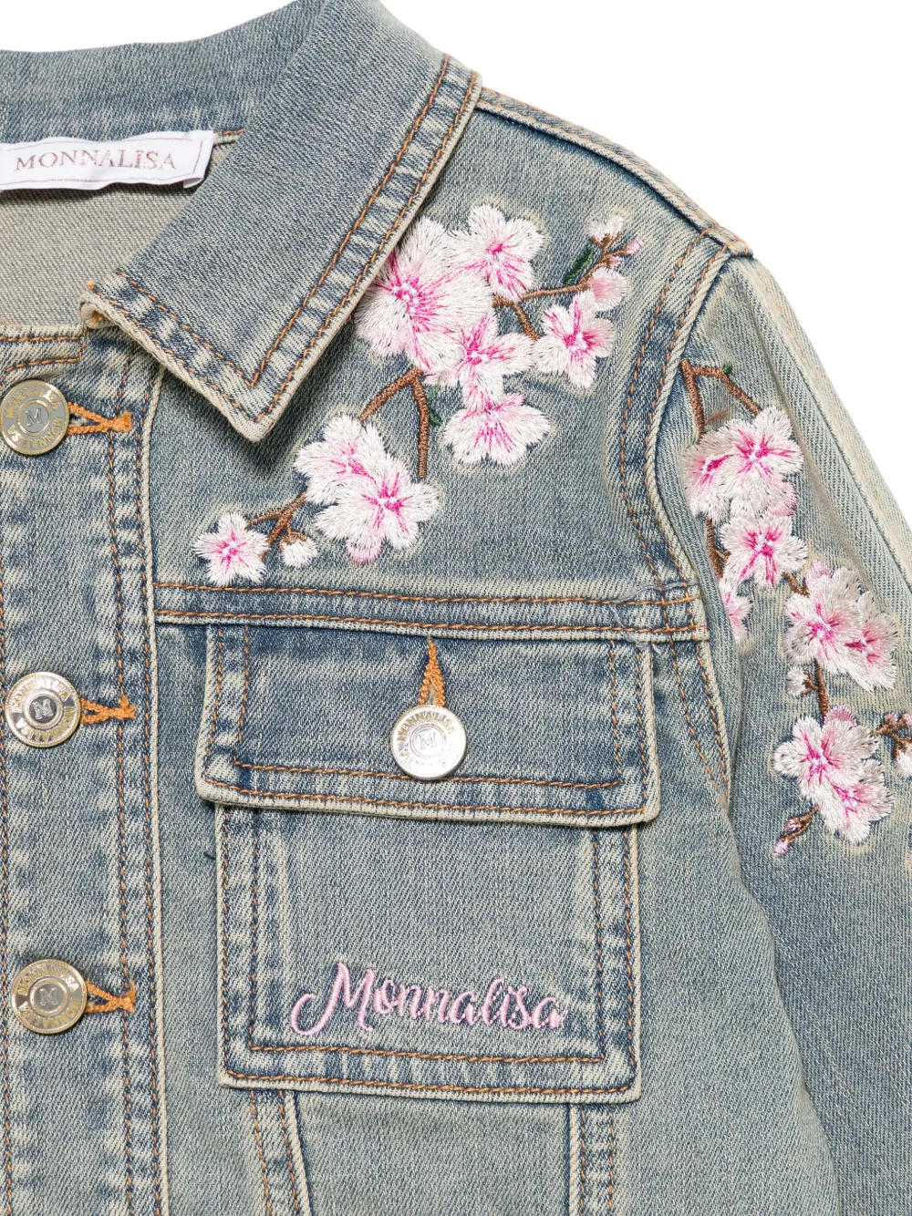 Monnalisa Jack met geborduurde bloemen Blauw