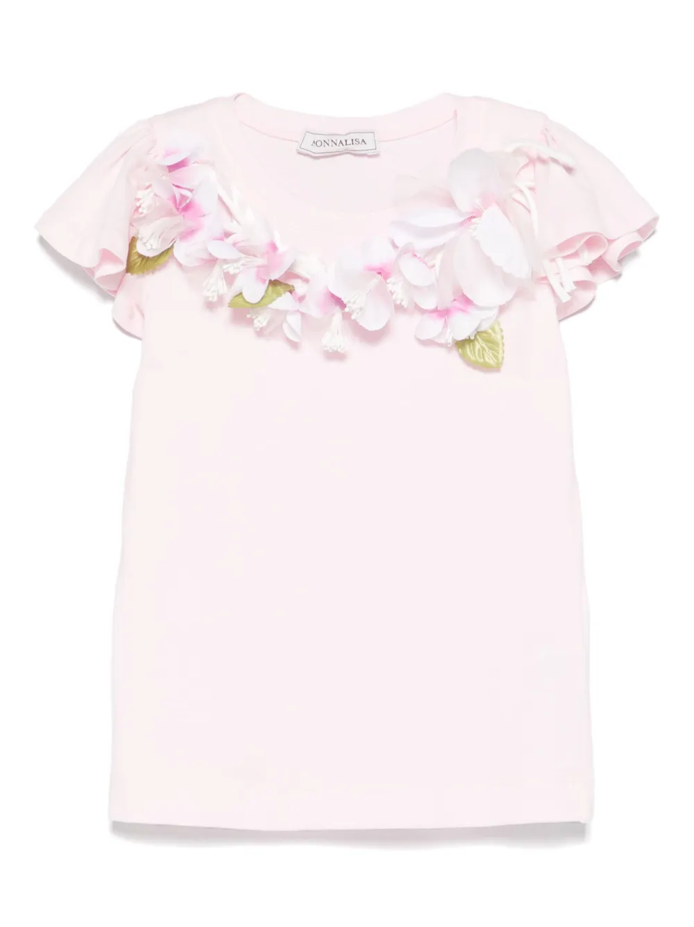 Monnalisa T-shirt met bloe patch Roze