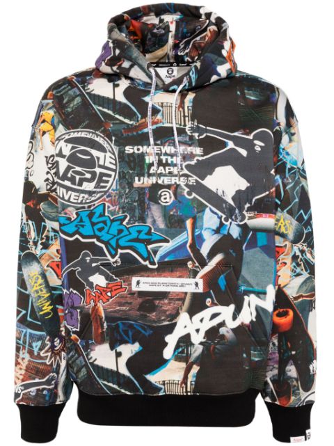 AAPE BY *A BATHING APE Moonface-logo graffiti-print hoodie Men