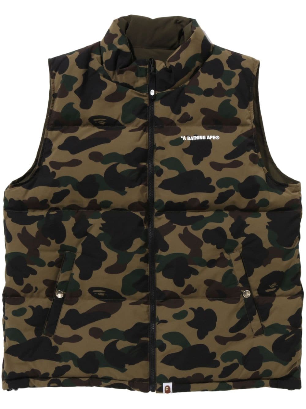 A Bathing Ape Reversible Padded Gillet In Grün