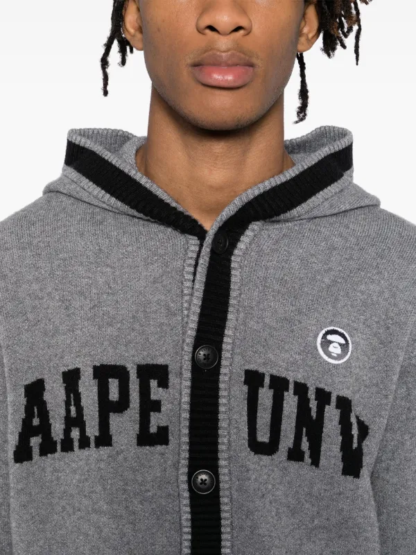 AAPE BY *A BATHING APE® intarsia-knit Logo Cardigan | Grey | FARFETCH