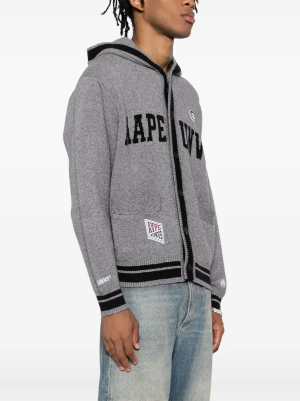 A BATHING APE ロゴ ニット　グレー AAPE BY *A BATHING APE® intarsia-knit Logo Cardigan | Grey | FARFETCH