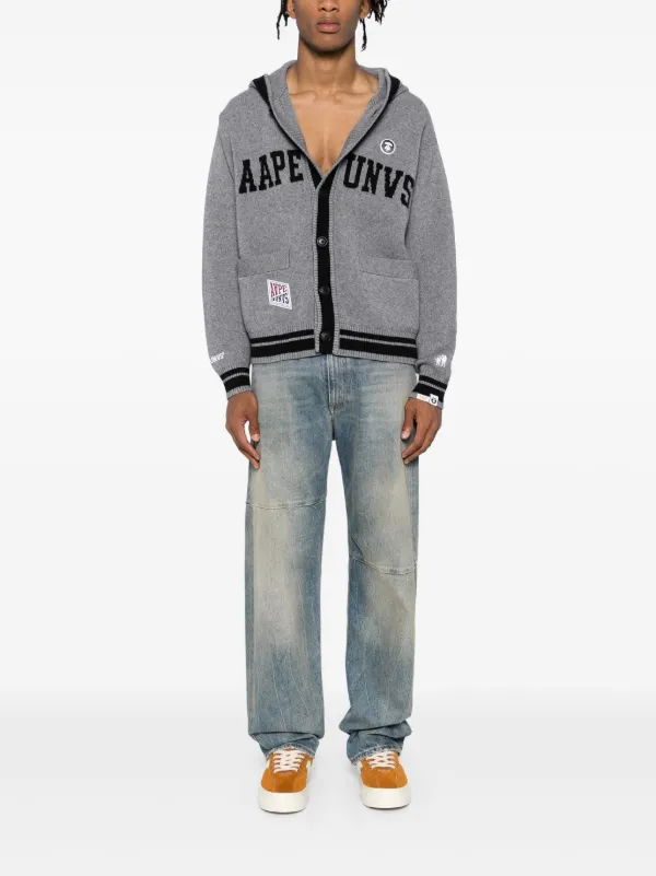 AAPE BY *A BATHING APE® intarsia-knit Logo Cardigan | Grey | FARFETCH