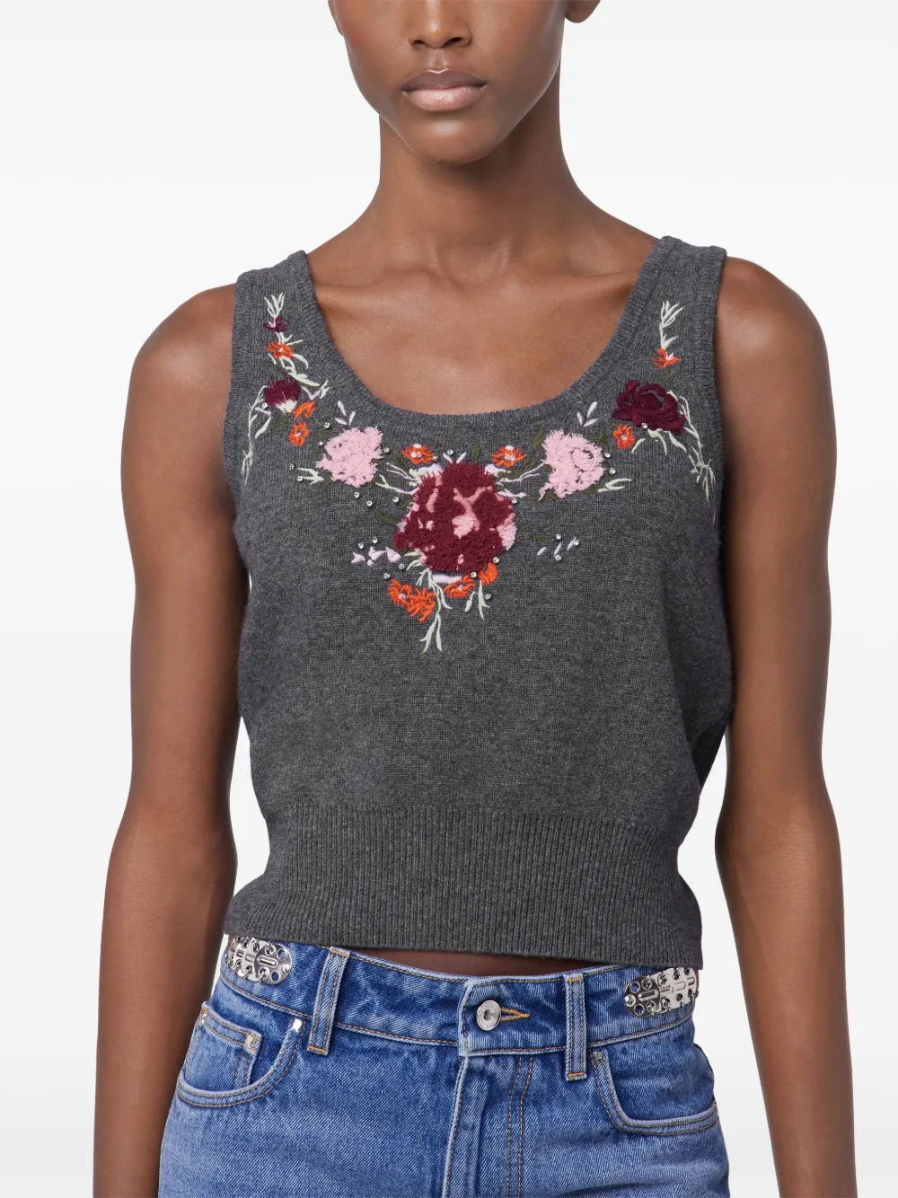 Shop Rabanne Embroidered Tank Top In Grey