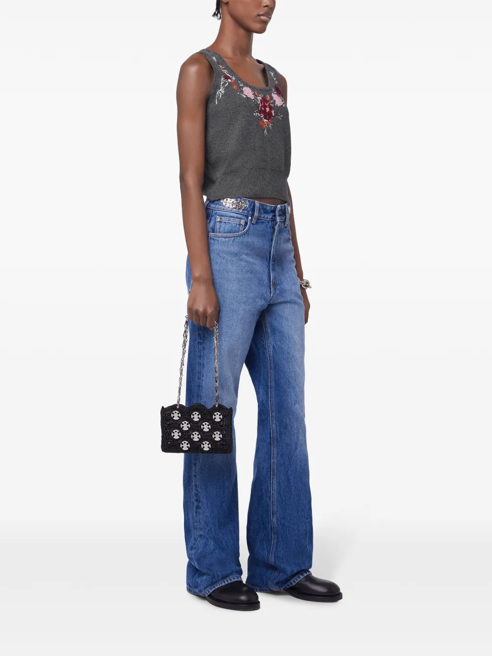 Shop Rabanne Embroidered Tank Top In Grey