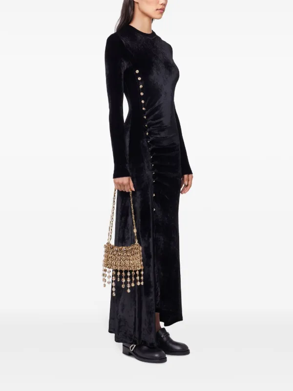 Rabanne Draped Velvet Maxi Dress | Black | FARFETCH JO