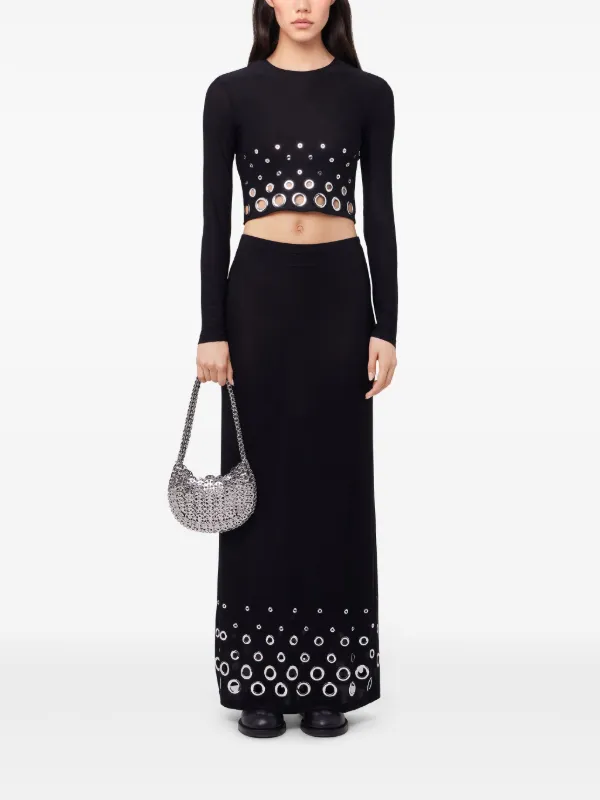 Tシャツ・カットソー RABANNE JERSEY CROPPED TOP WITH EYELETS Rabanne Eyelet Crop Top | Black | FARFETCH