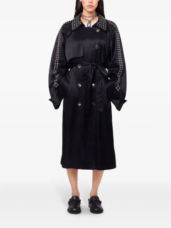 VALENZA 黒 トレンチコート ストーン装飾 Rabanne アイレット トレンチコート | ブラック | FARFETCH JP