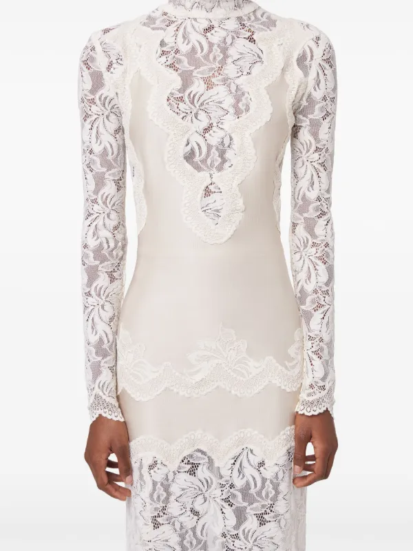 オールインワン・サロペット Rabanne Long Lace And Jersey Maxi Dress Rabanne Lace Jersey Maxi Dress | White | FARFETCH