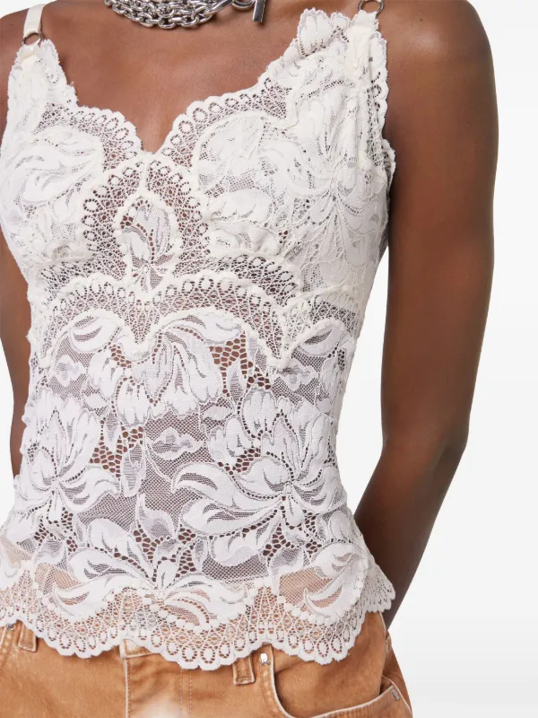 Tシャツ・カットソー Rabanne SS25 LACE TOP (25PJTO845PA0170 P519) IVORY LONG SLEEVE TOP IN LACE AND JERSEY | Rabanne