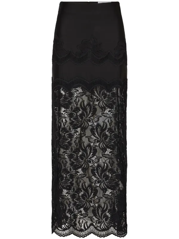 Rabanne 黒のレーススカート BLACK LONG DRESS IN LACE AND JERSEY | Rabanne
