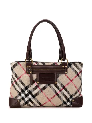 Burberry Pre Owned 2000 2017 Wool Supernova Check Tote Bag Brown FARFETCH IE