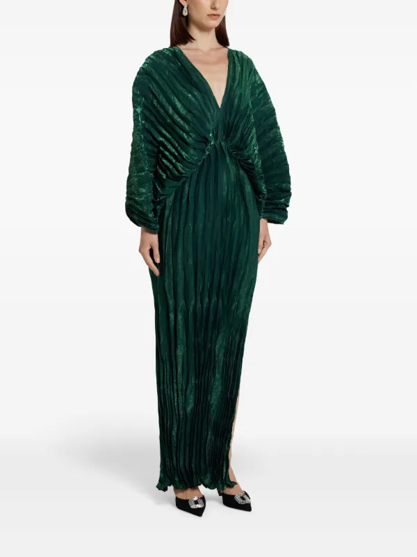 l'idee gala deep-v pleated a-line maxi dress L'IDÉE Pleated Maxi Dress | Green