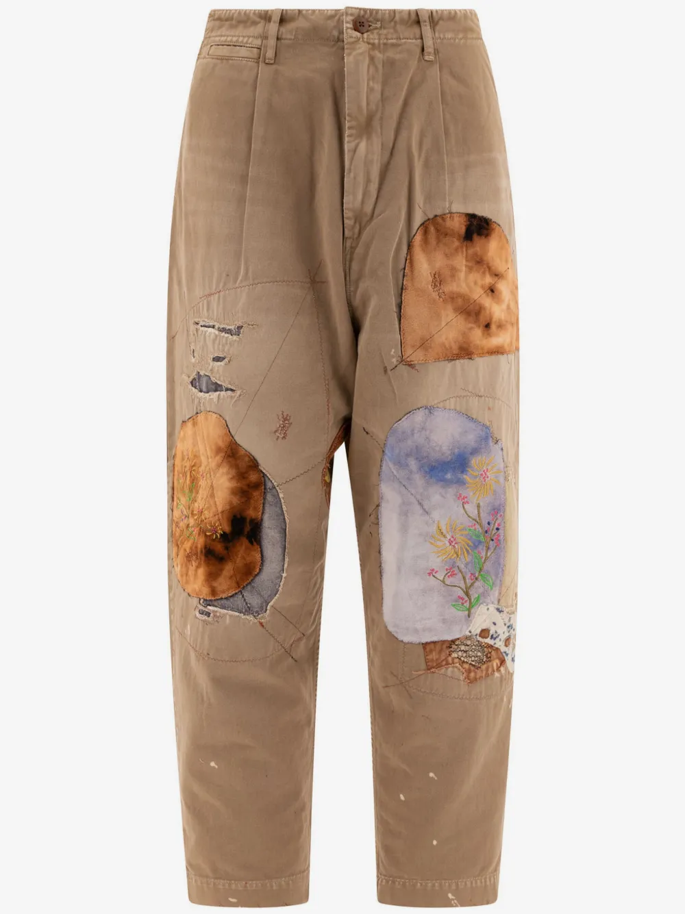 KAPITAL Katsuragi patchwork distressed tapered trousers | Neutrals | Image 1