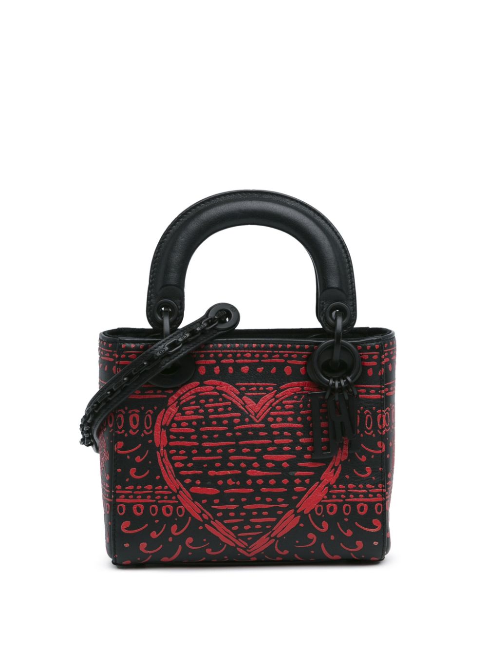 Christian Dior Pre-Owned 2018 Mini Smooth Calfskin Painted Playing Card Heart and Clover Lady Dior satchel - Red