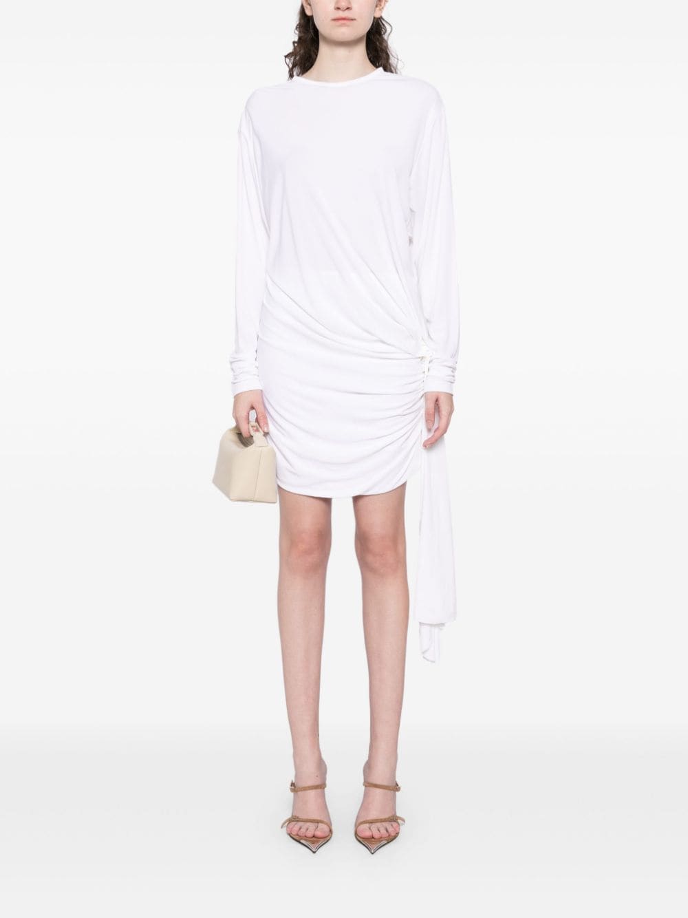 Shop Christopher Esber Side Cowl Drape Extension Dress In White