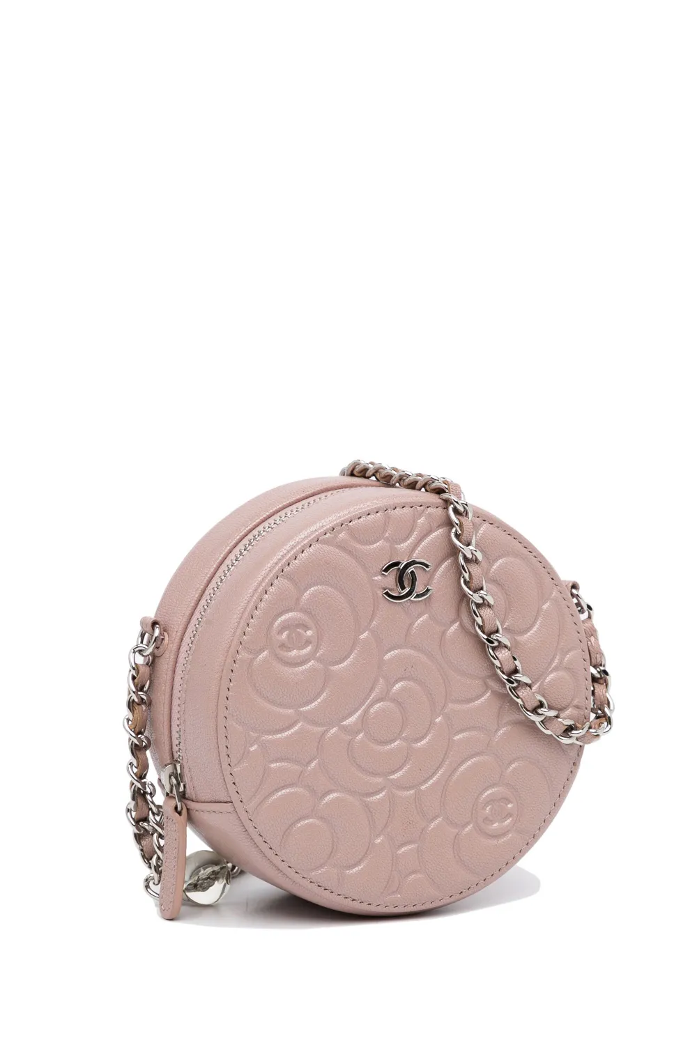Pre-owned Chanel 2019 Goatskin Camellia Round Clutch With Chain Crossbody Bag In Brown