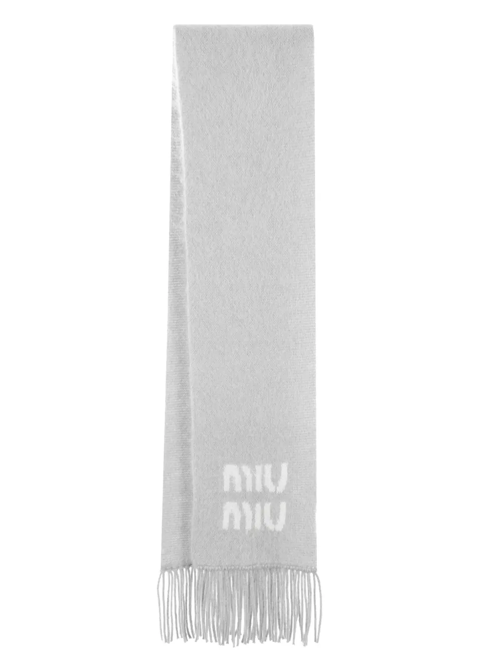 Miu Miu Sjaal met logo-jacquard en franje - Grijs