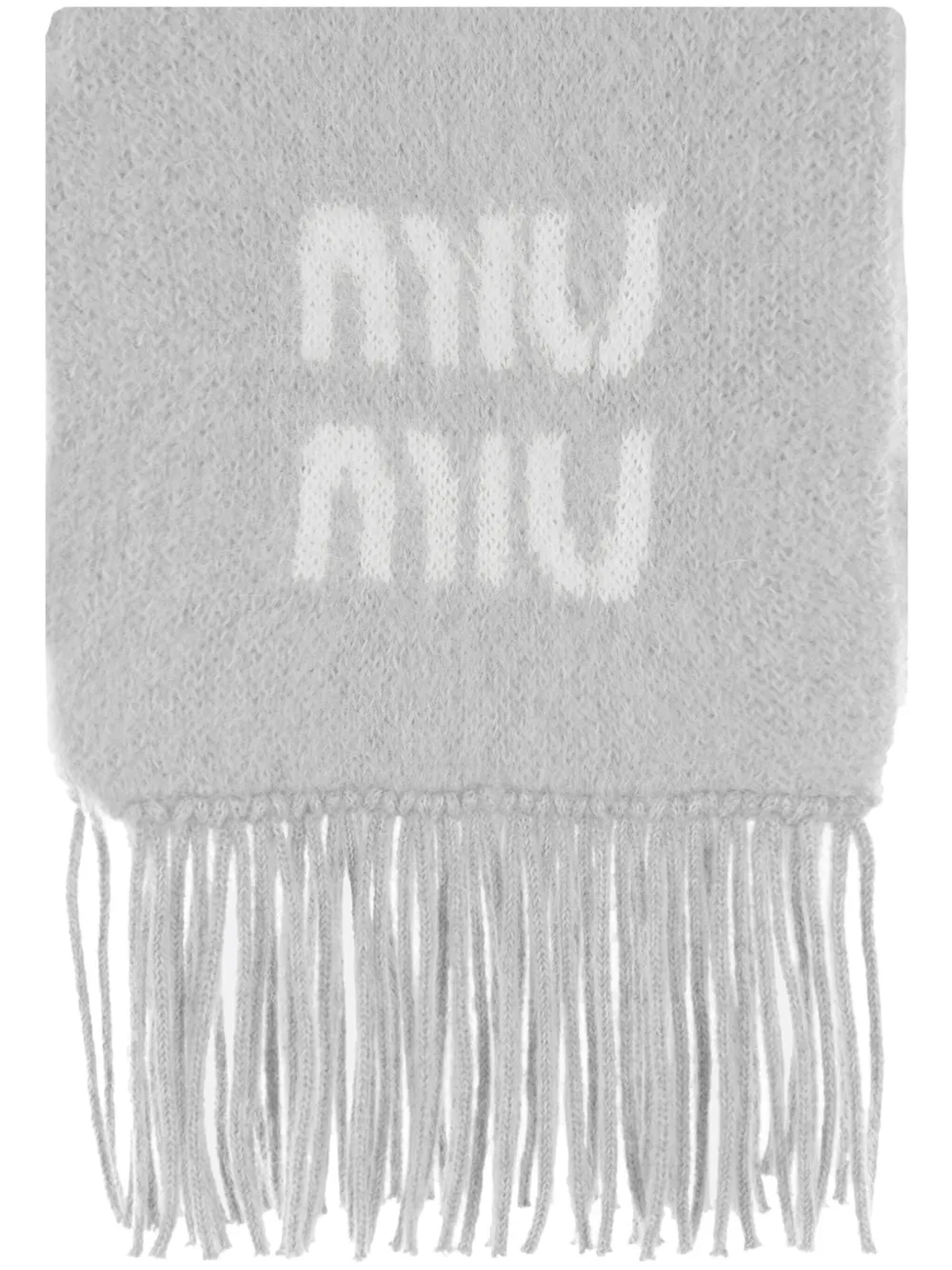 logo-jacquard fringed scarf
