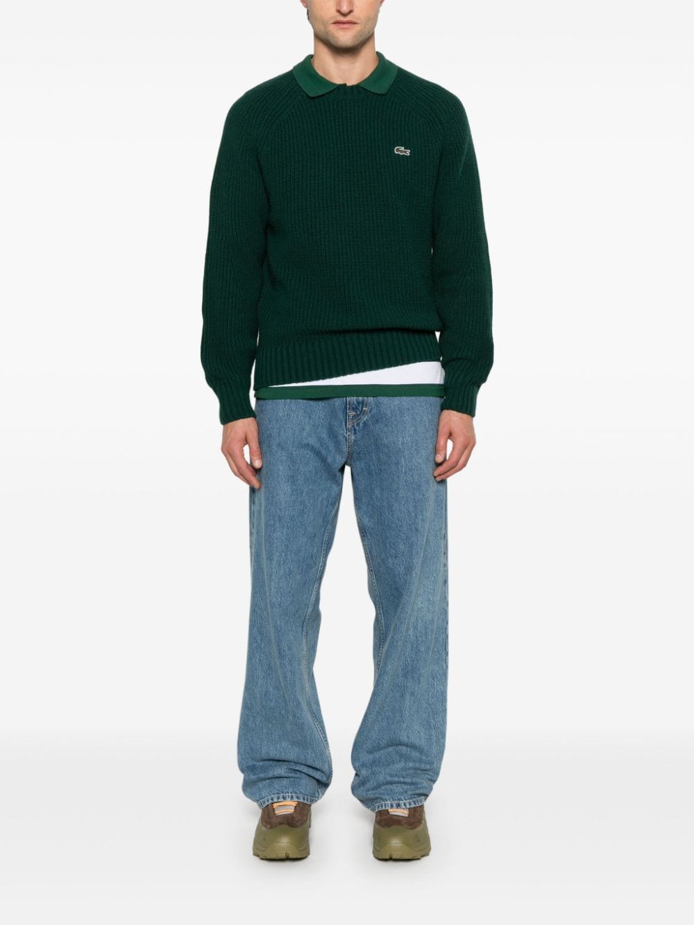 Shop Lacoste Crew-neck Wool Sweater In Green