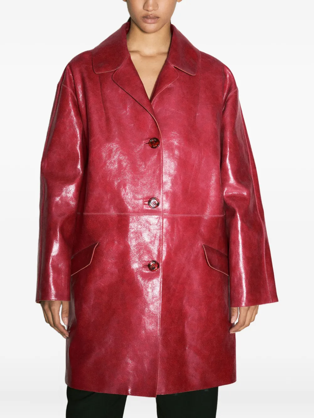 Prada button-fastening leather coat Rood