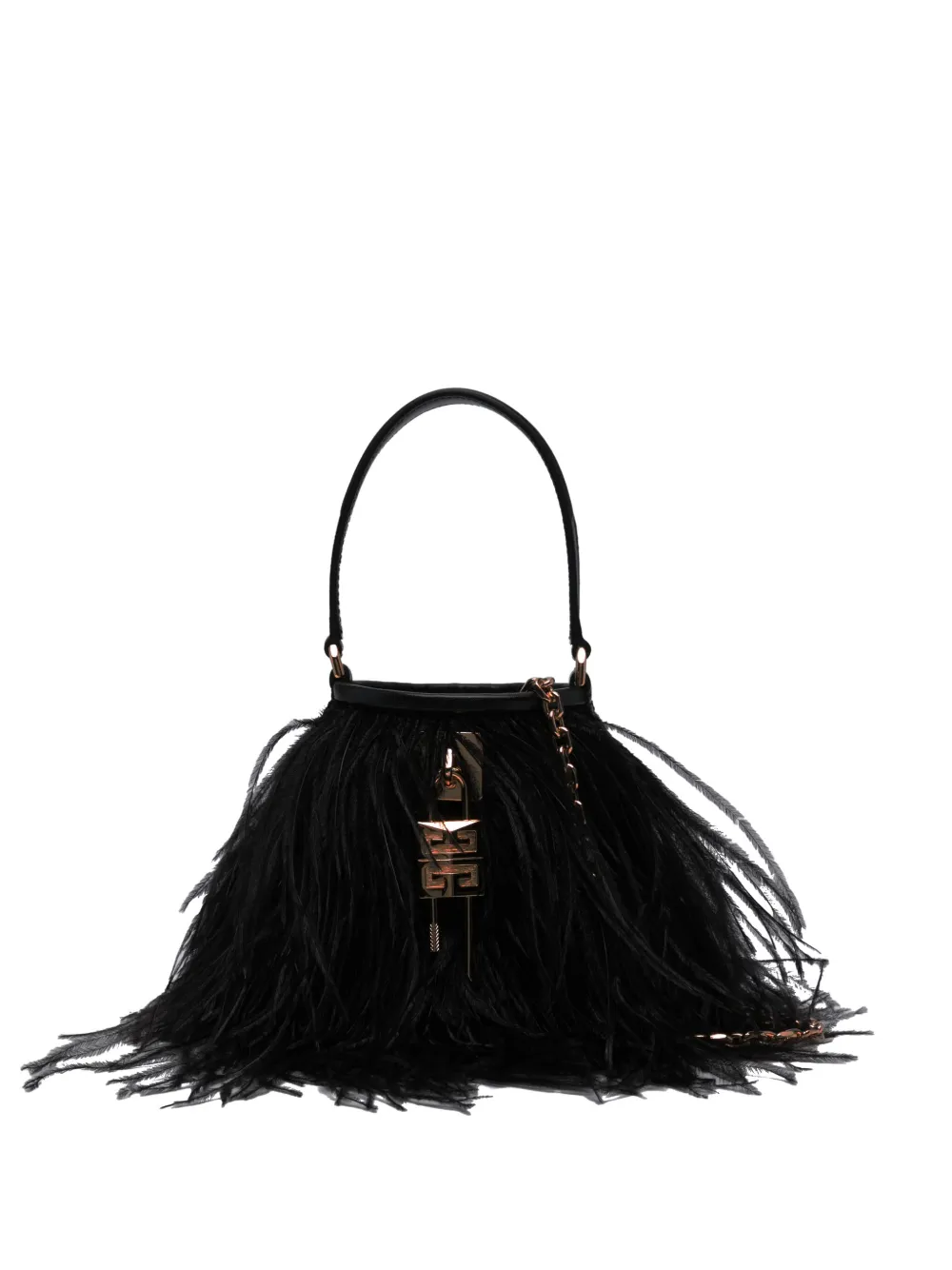 feather-embellished bucket bag