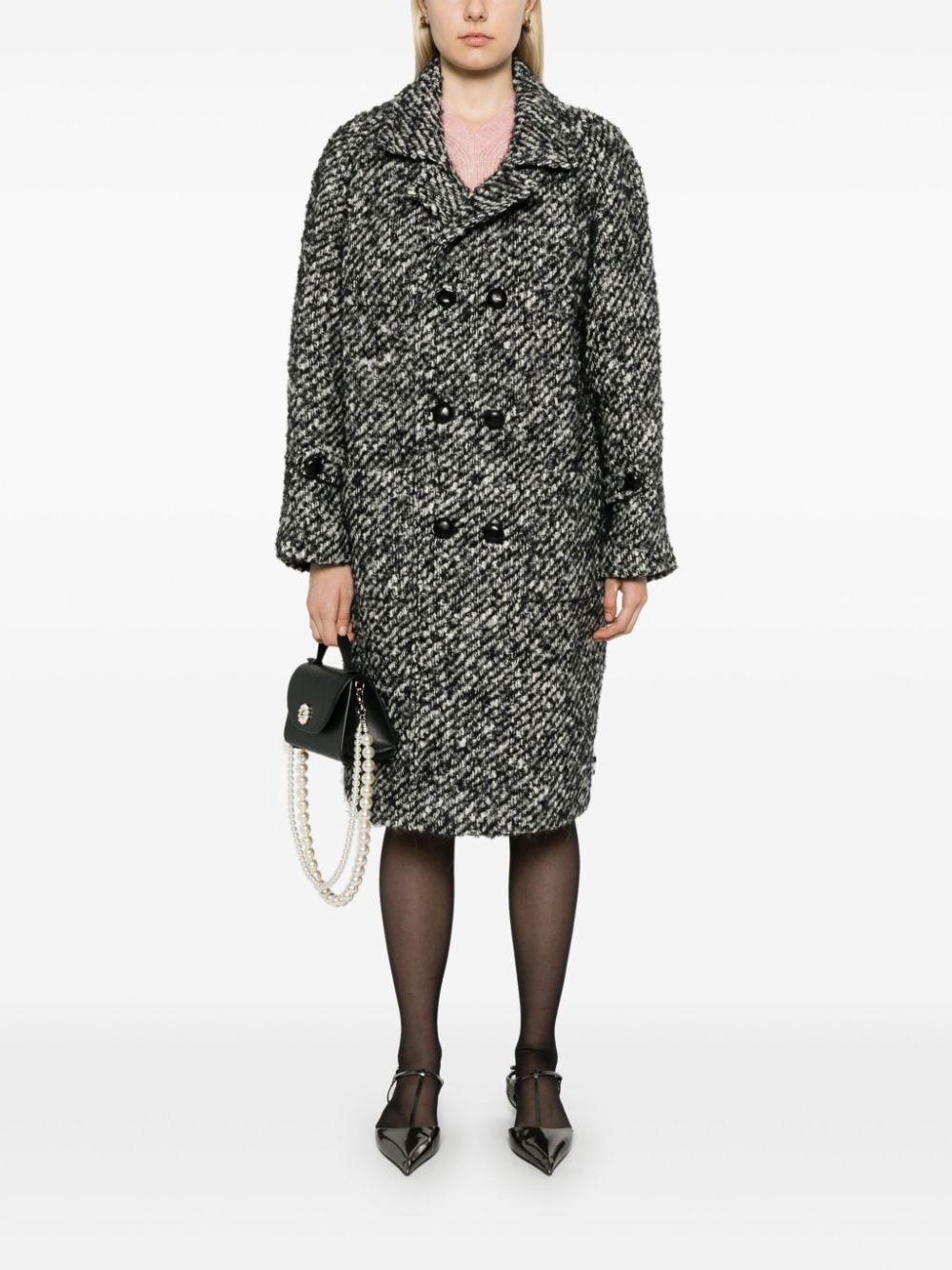 Shop N°21 Bouclé Coat In Black