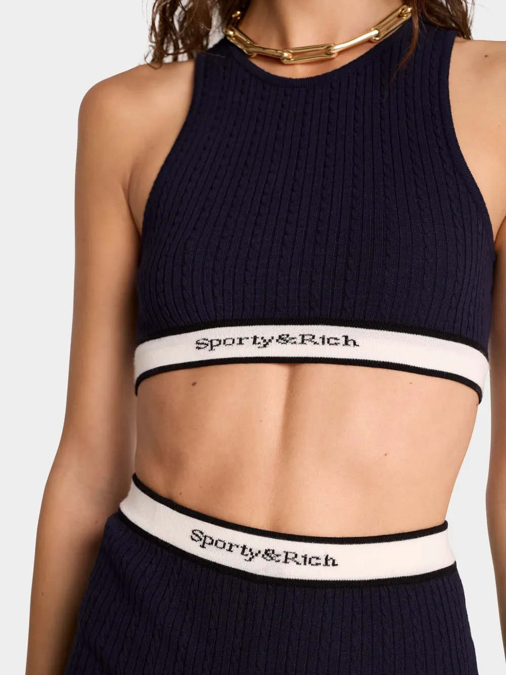 Sporty & Rich Kabelgebreide tanktop Blauw