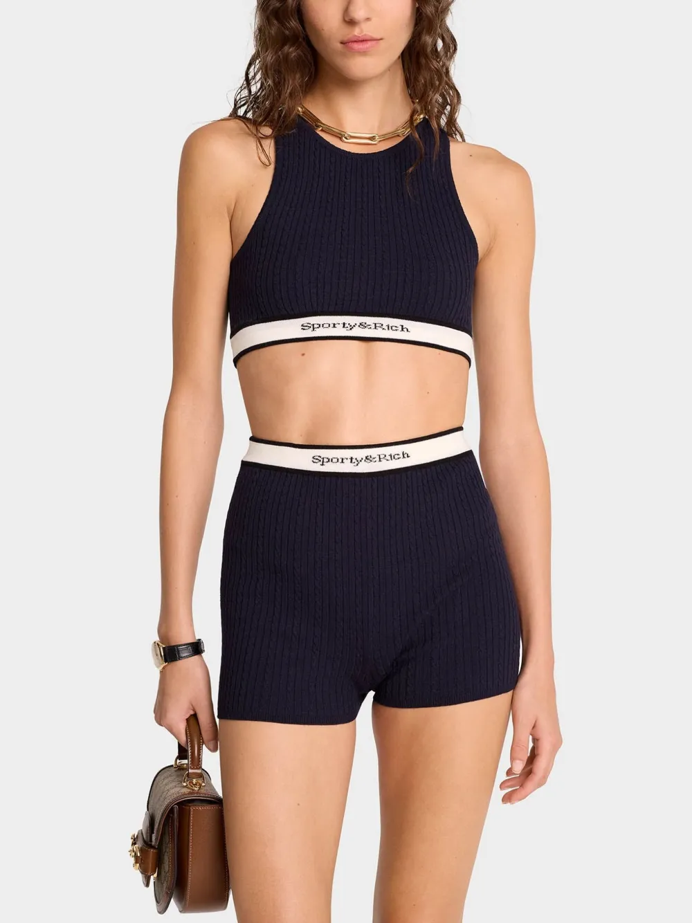 Sporty & Rich Kabelgebreide tanktop Blauw