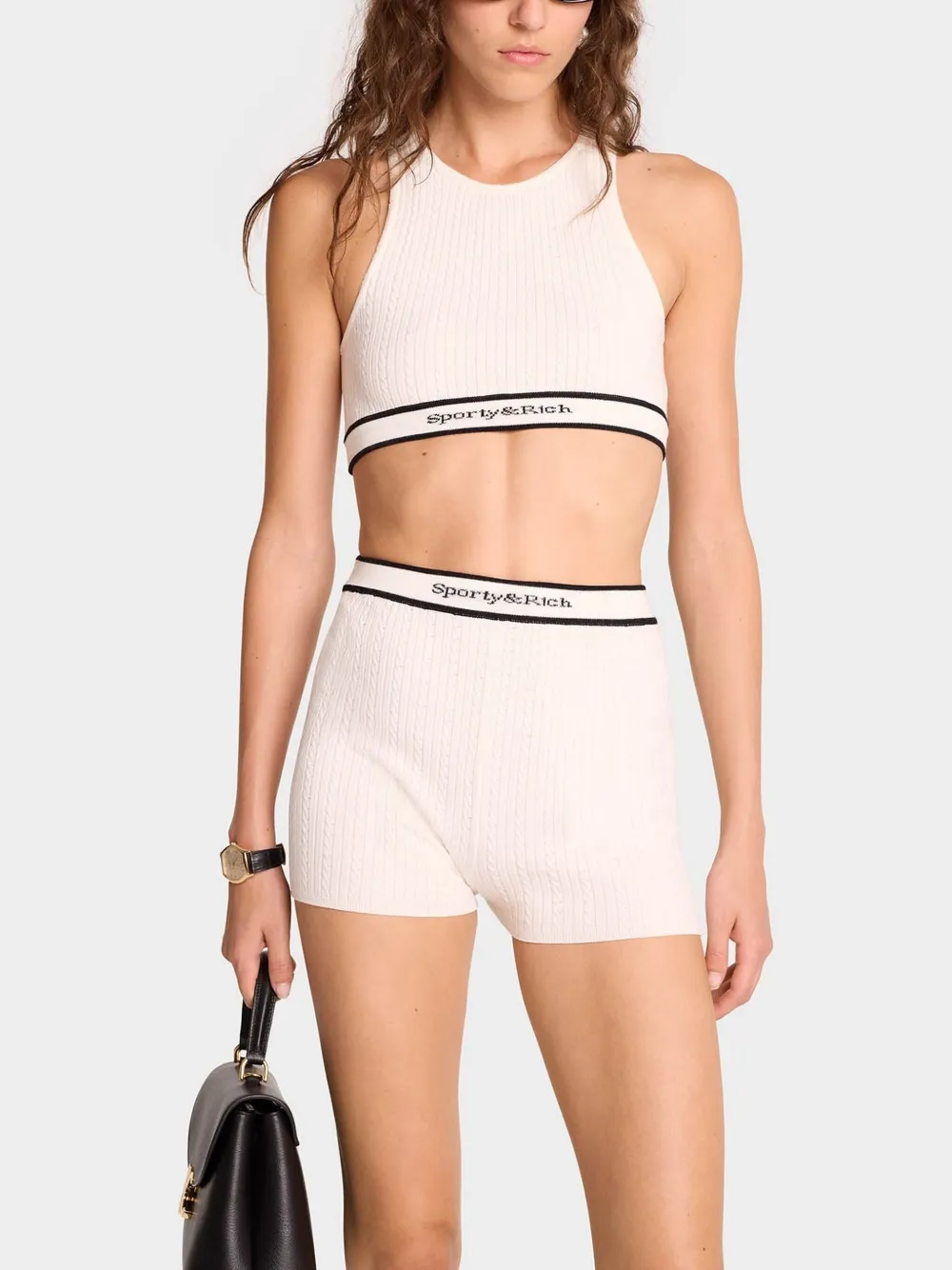 SPORTY AND RICH CABLE-KNIT SPORTS BRA