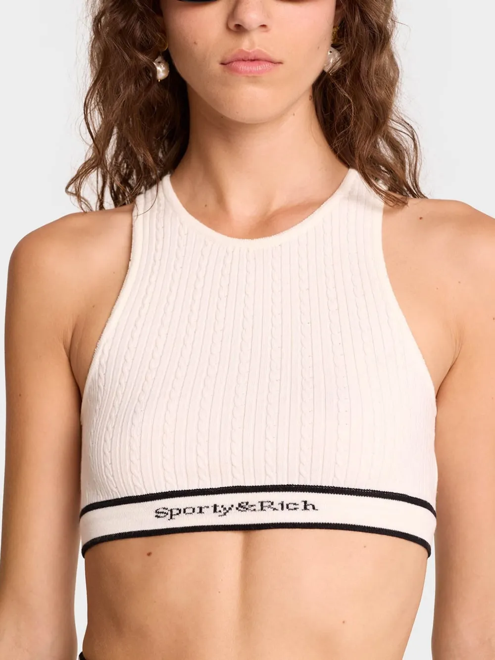 SPORTY AND RICH CABLE-KNIT SPORTS BRA