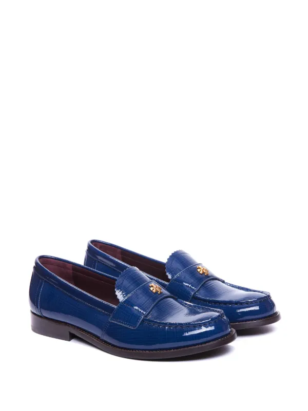 Tory Burch logo-plaque Leather Loafers Blue FARFETCH AO