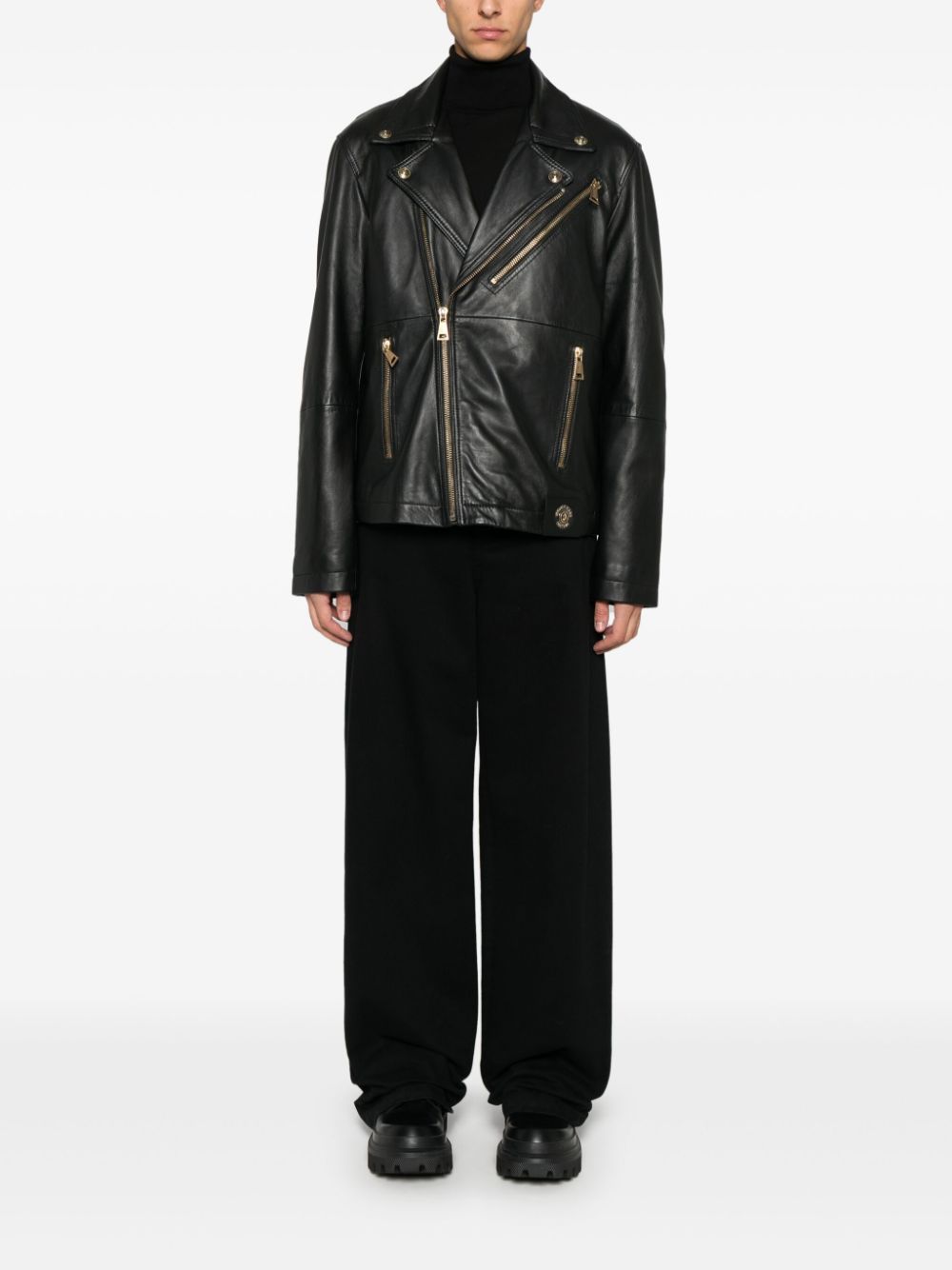 Versace Jeans Couture leather biker jacket - Zwart